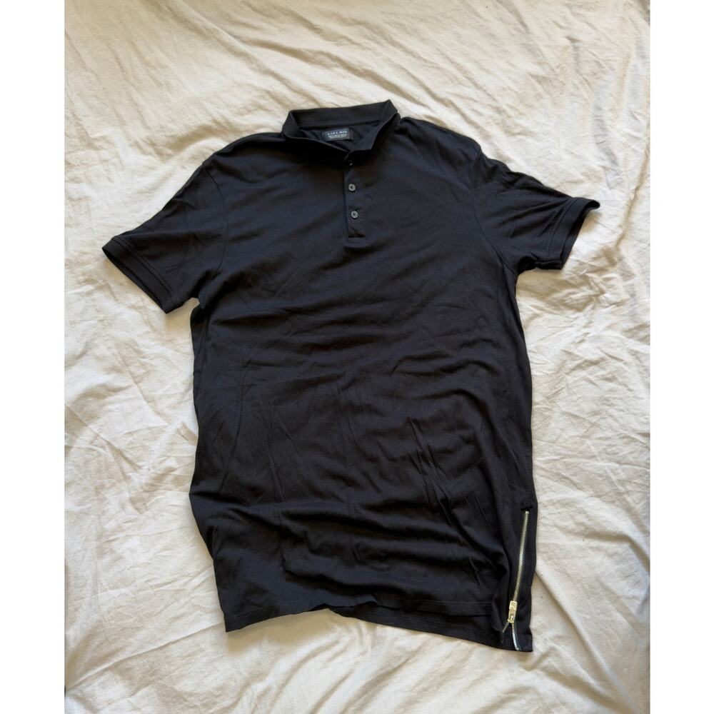 ZARA MAN Black Long Men's Short Sleeve Polo with Zippers